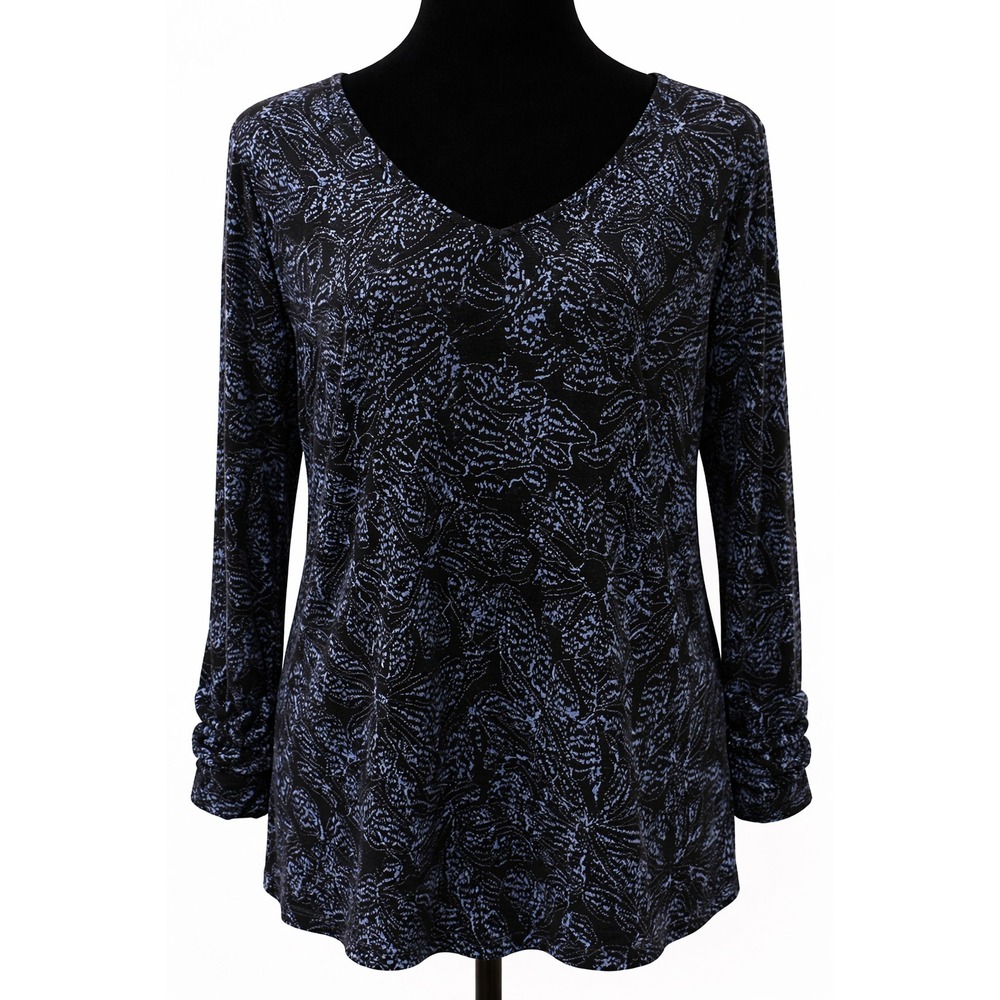 Free People Womens Lagenlook Tunic Long Sleeve Ruched Cuff‎ Medium Blue Floral